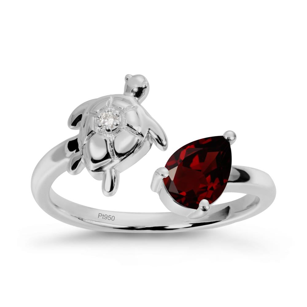 Garnet Turtle Open Bypass Ring - LUO Jewelry #metal_platinum