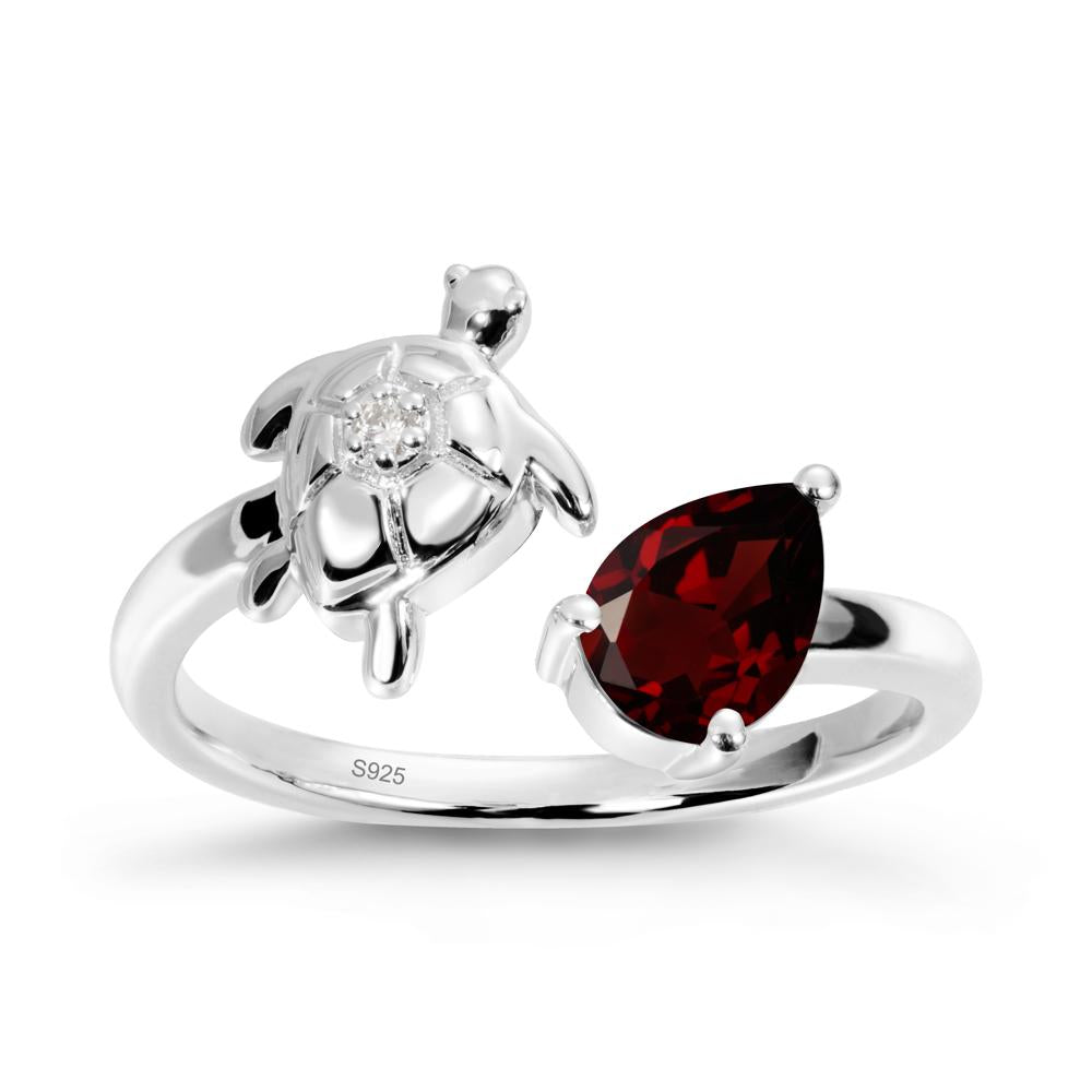Garnet Turtle Open Bypass Ring - LUO Jewelry #metal_sterling silver