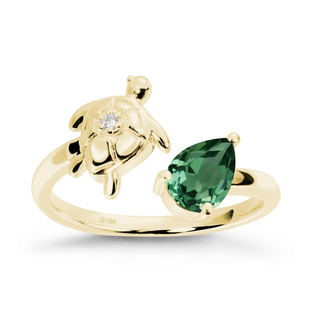 Green Sapphire Turtle Open Bypass Ring - LUO Jewelry #metal_18k yellow gold