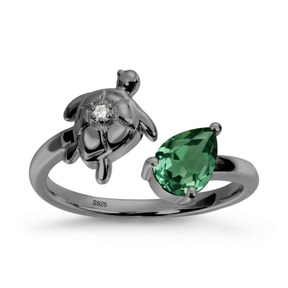 Green Sapphire Turtle Open Bypass Ring - LUO Jewelry #metal_black finish sterling silver