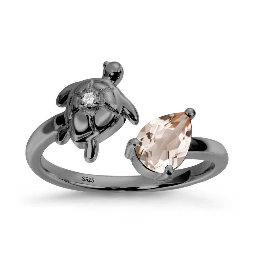 Morganite Turtle Open Bypass Ring - LUO Jewelry #metal_black finish sterling silver
