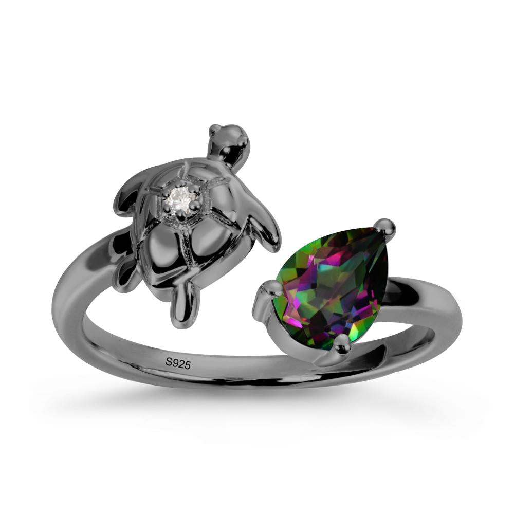 Turtle Open Band Mystic Topaz Ring - LUO Jewelry #metal_black finish sterling silver