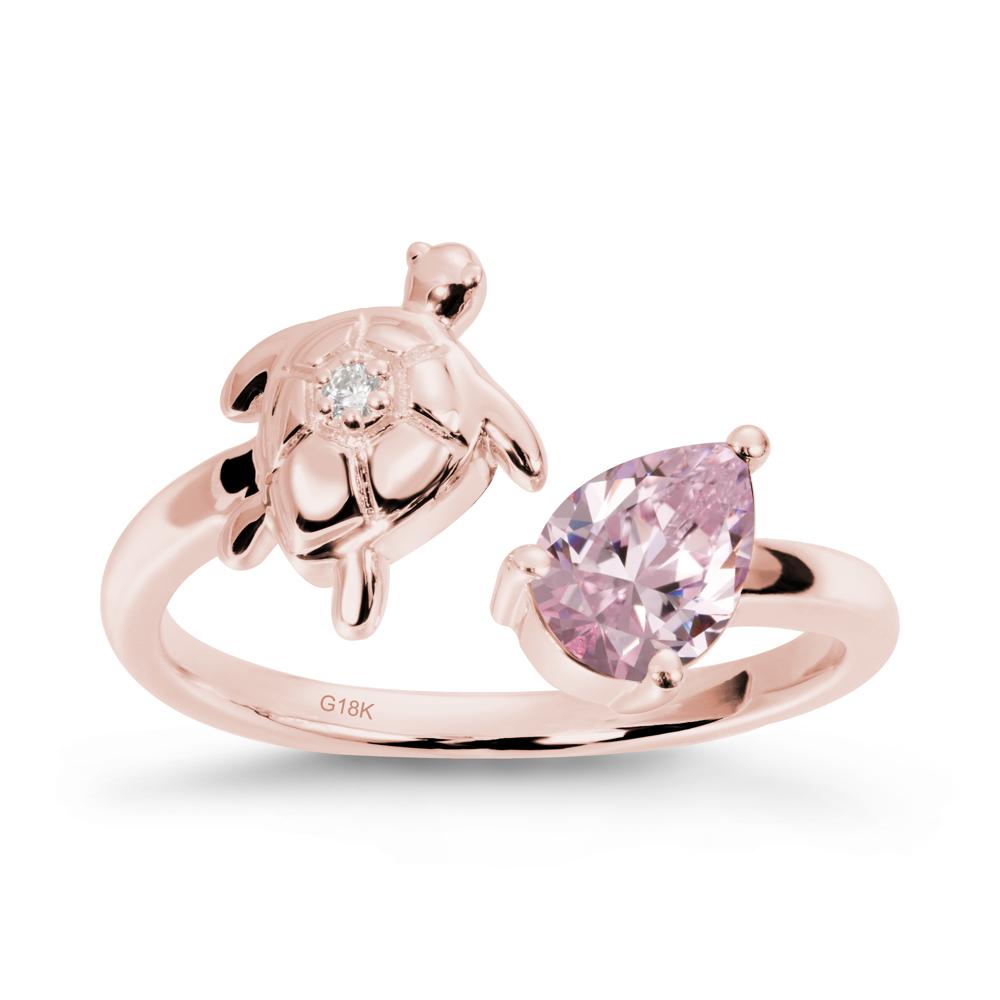 Pink Cubic Zirconia Turtle Open Bypass Ring - LUO Jewelry #metal_18k rose gold