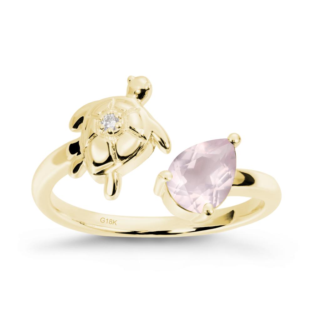 Rose Quartz Turtle Open Bypass Ring - LUO Jewelry #metal_18k yellow gold