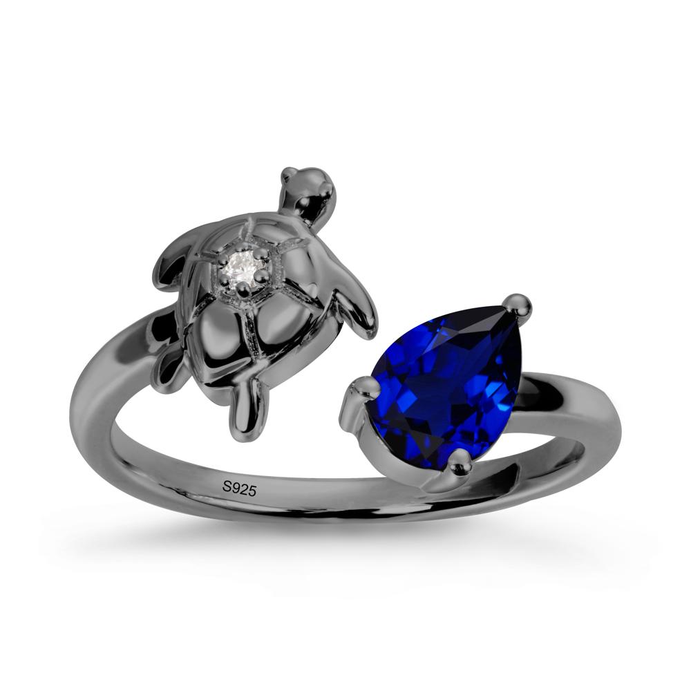 Sapphire Turtle Open Bypass Ring - LUO Jewelry #metal_black finish sterling silver