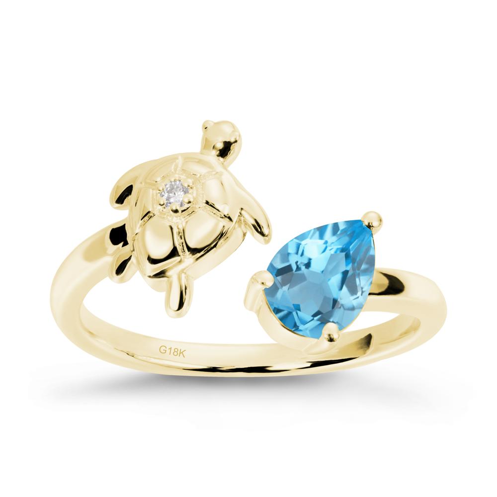 Swiss Blue Topaz Turtle Open Bypass Ring - LUO Jewelry #metal_18k yellow gold
