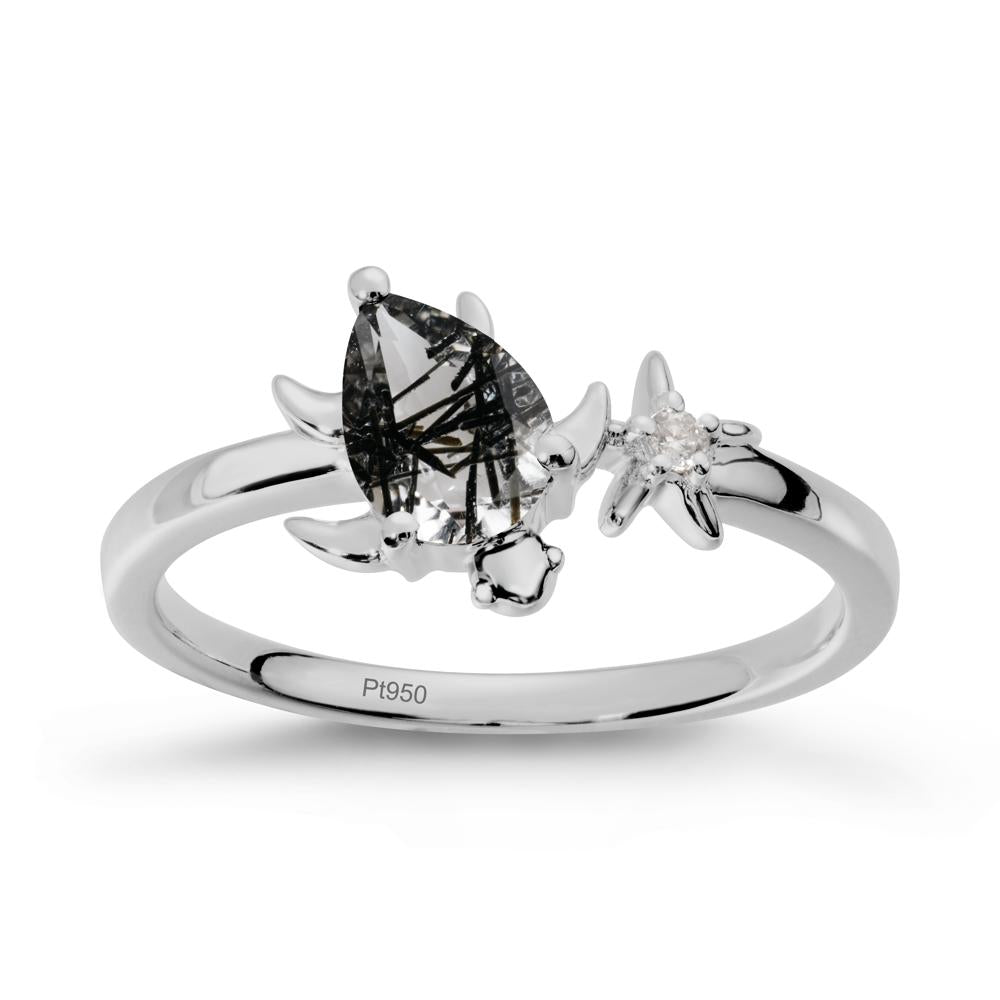 Turtle and Starfish Black Rutilated Quartz Ring - LUO Jewelry #metal_platinum
