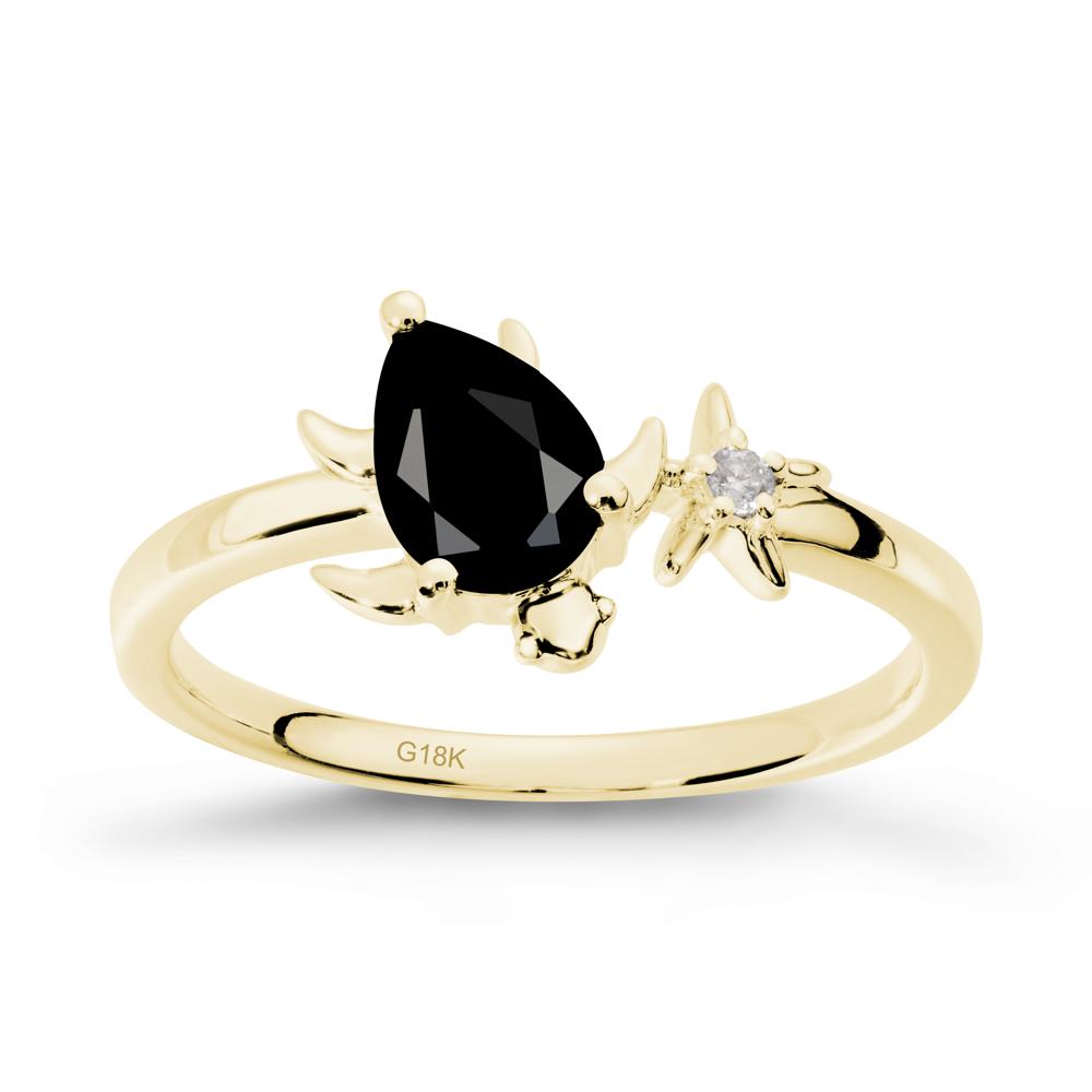 Pear Black Spinel Turtle and Starfish Ring - LUO Jewelry #metal_18k yellow gold