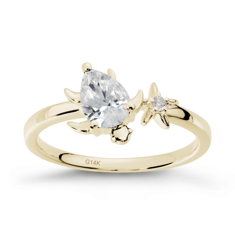 Pear Cubic Zirconia Turtle and Starfish Ring - LUO Jewelry #metal_14k yellow gold