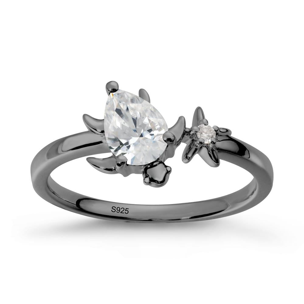 Pear Cubic Zirconia Turtle and Starfish Ring - LUO Jewelry #metal_black finish sterling silver