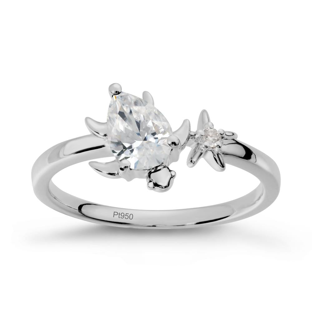 Pear Cubic Zirconia Turtle and Starfish Ring - LUO Jewelry #metal_platinum