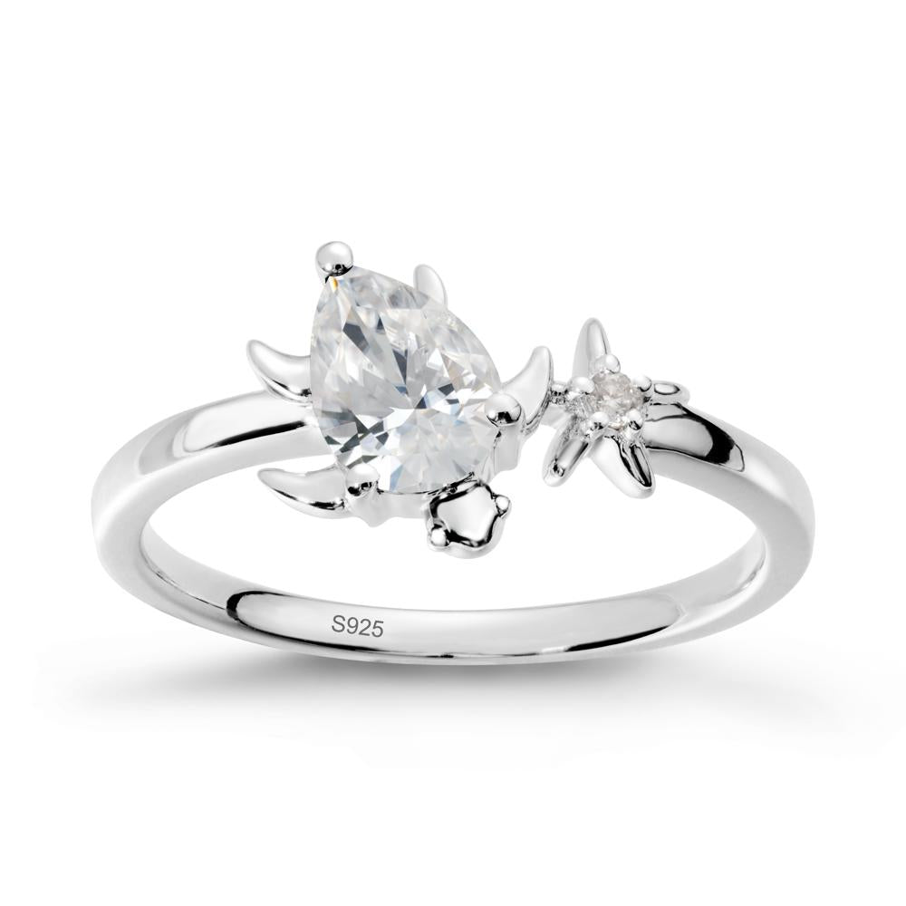 Pear Cubic Zirconia Turtle and Starfish Ring - LUO Jewelry #metal_sterling silver