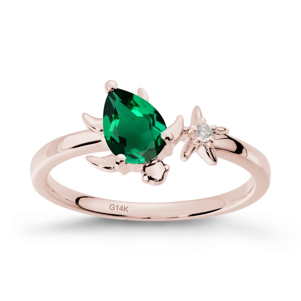Turtle and Starfish Emerald Ring - LUO Jewelry #metal_14k rose gold
