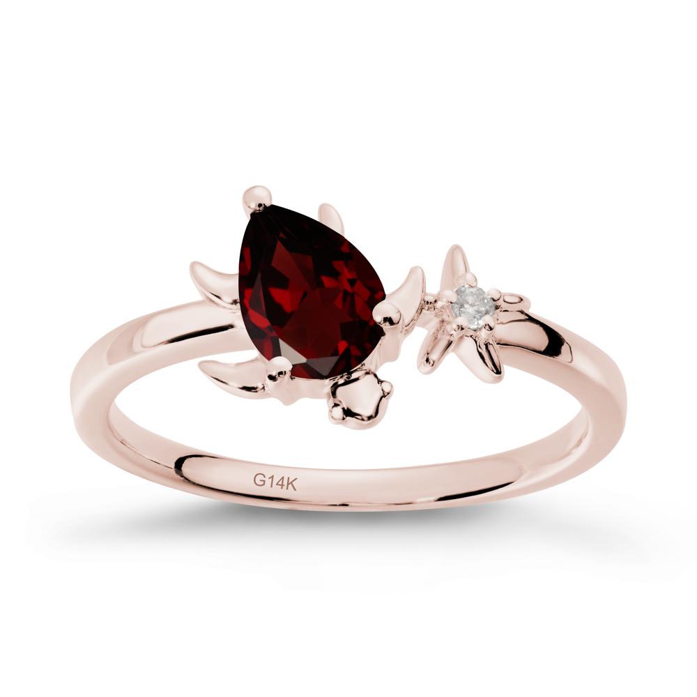 Pear Garnet Turtle and Starfish Ring - LUO Jewelry #metal_14k rose gold