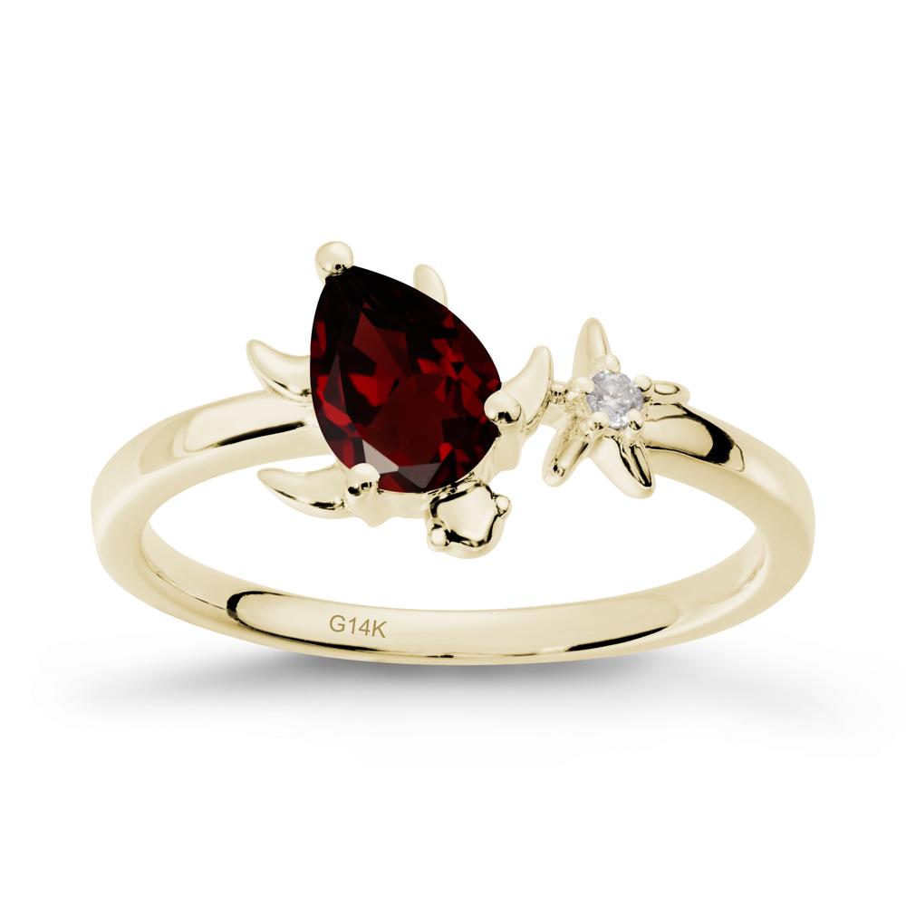 Pear Garnet Turtle and Starfish Ring - LUO Jewelry #metal_14k yellow gold