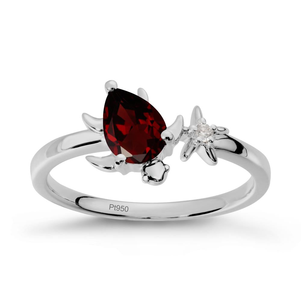 Pear Garnet Turtle and Starfish Ring - LUO Jewelry #metal_platinum