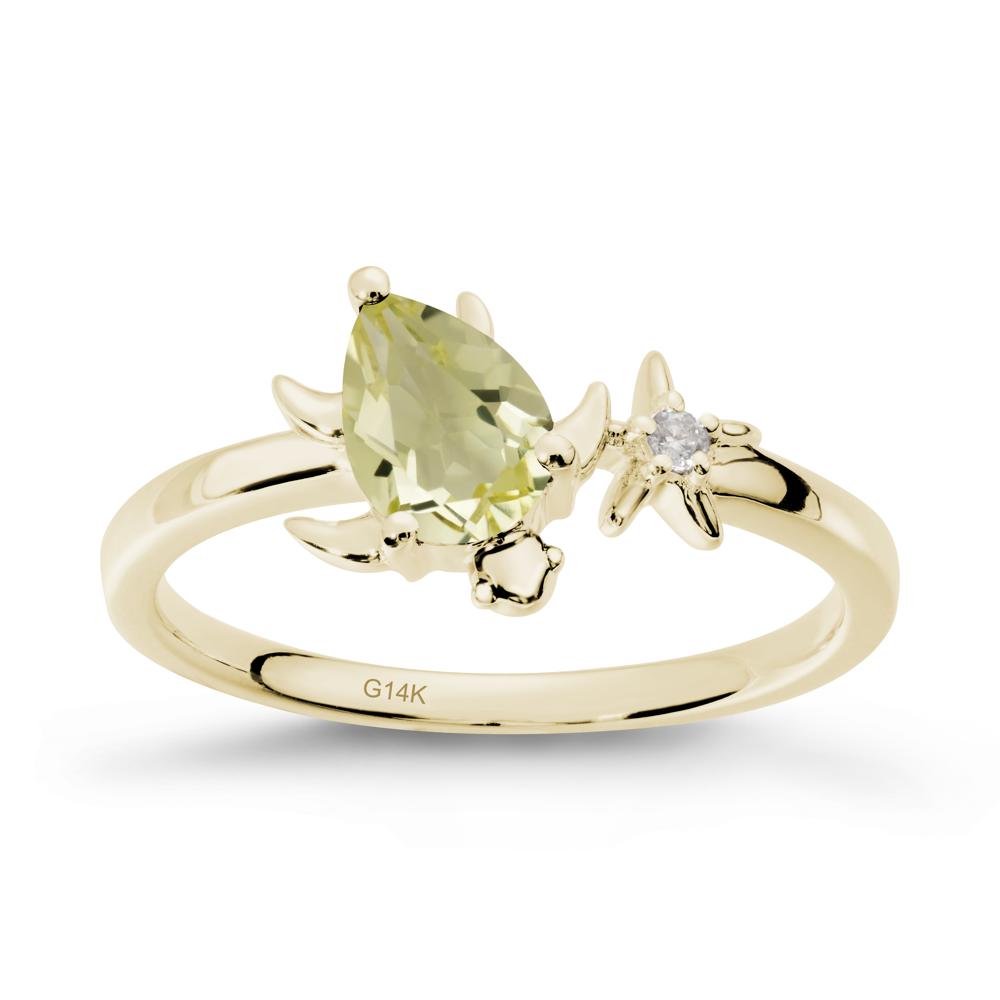 Turtle and Starfish Lemon Quartz Ring - LUO Jewelry #metal_14k yellow gold