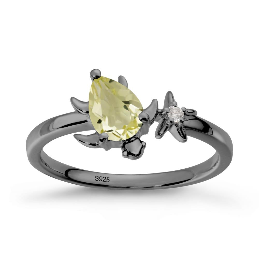 Turtle and Starfish Lemon Quartz Ring - LUO Jewelry #metal_black finish sterling silver