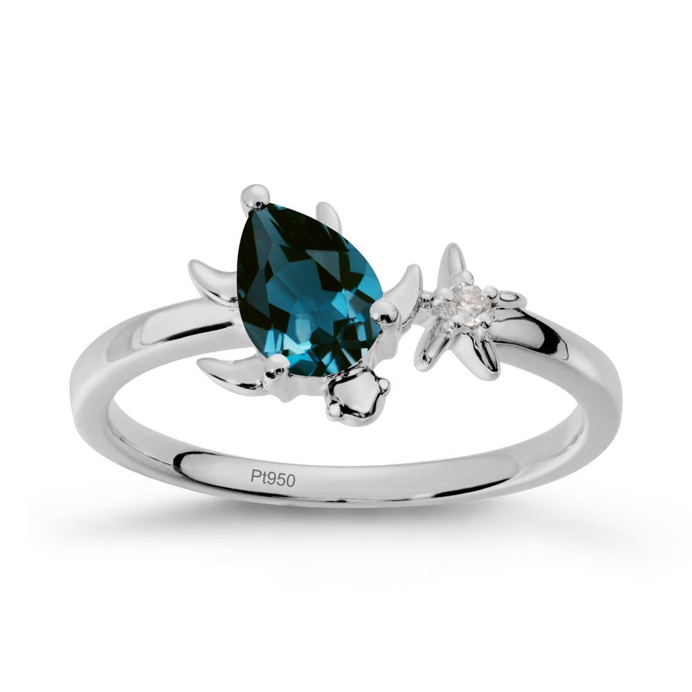 Pear London Blue Topaz Turtle and Starfish Ring - LUO Jewelry #metal_platinum