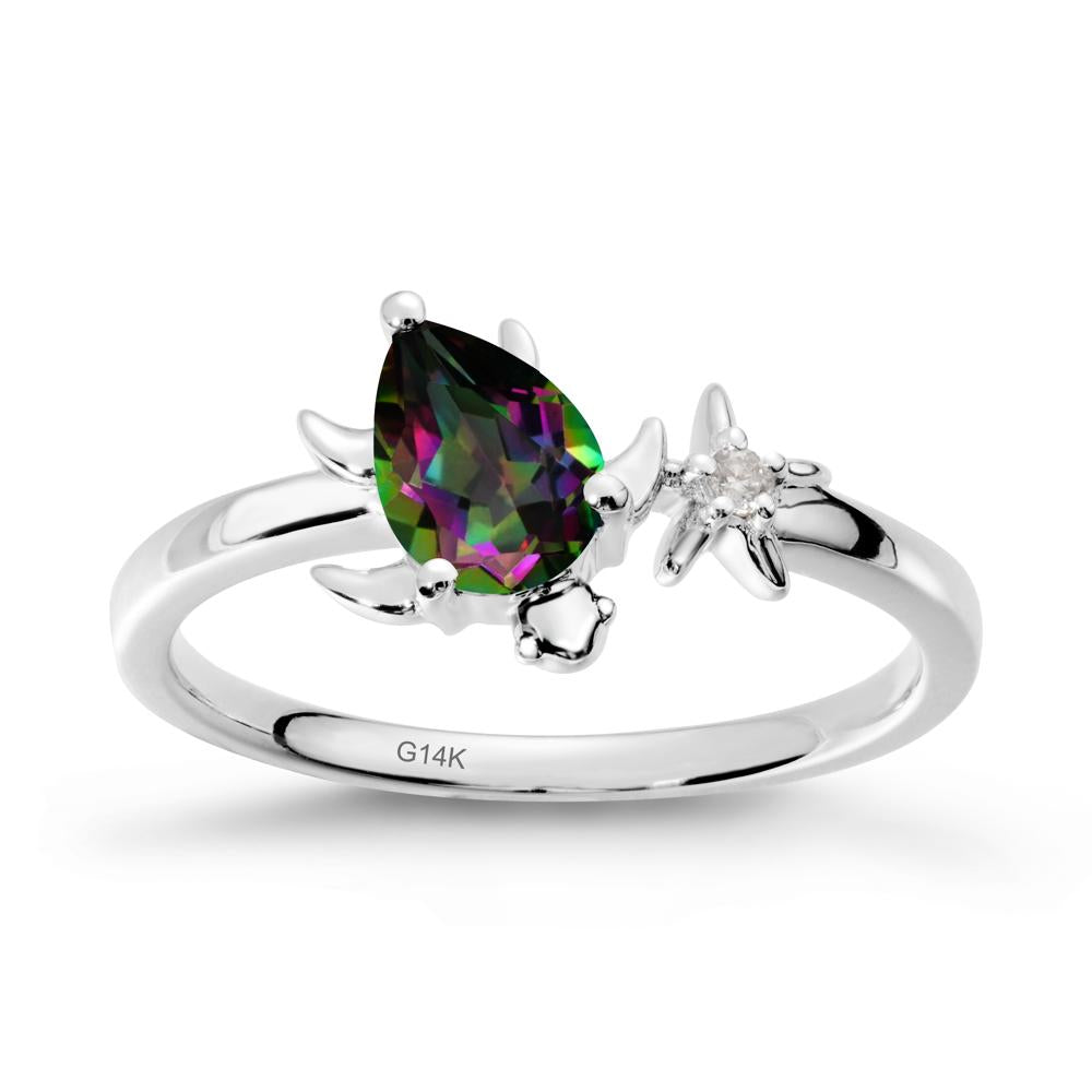 Turtle and Starfish Mystic Topaz Ring - LUO Jewelry #metal_14k white gold