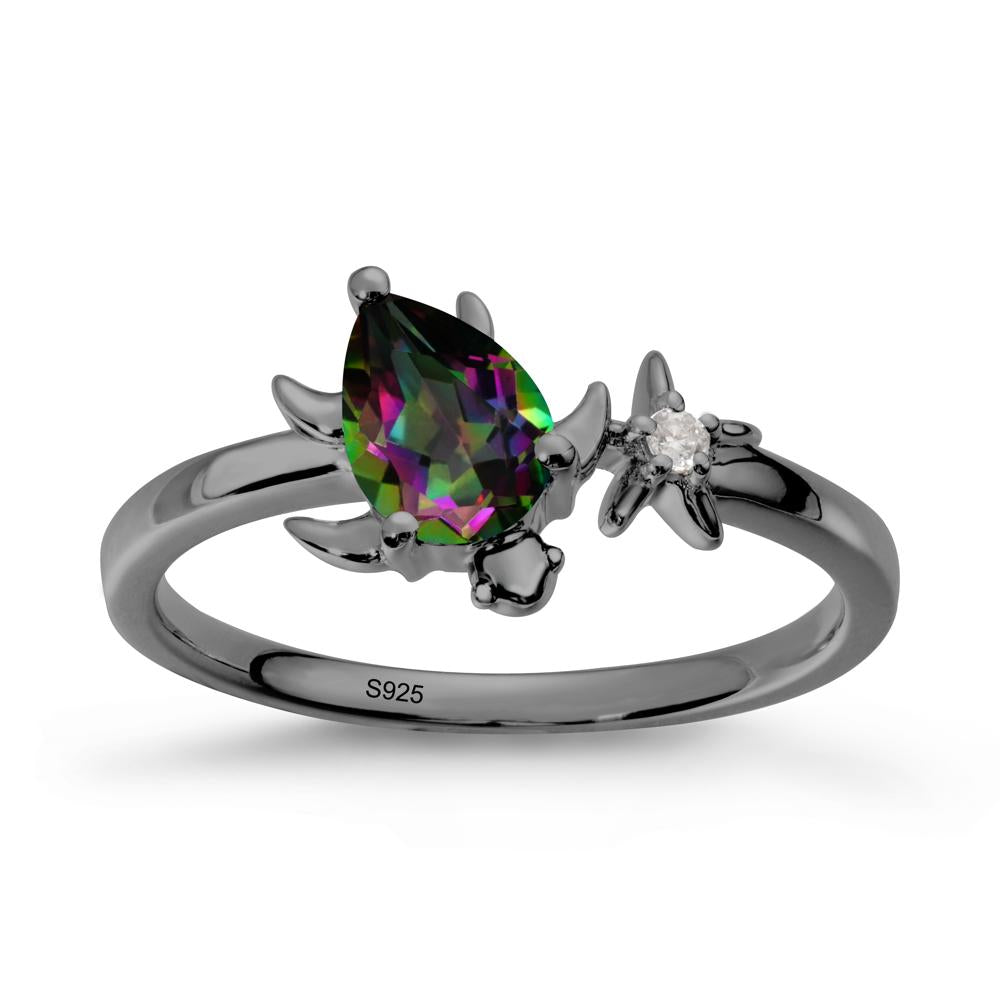 Turtle and Starfish Mystic Topaz Ring - LUO Jewelry #metal_black finish sterling silver