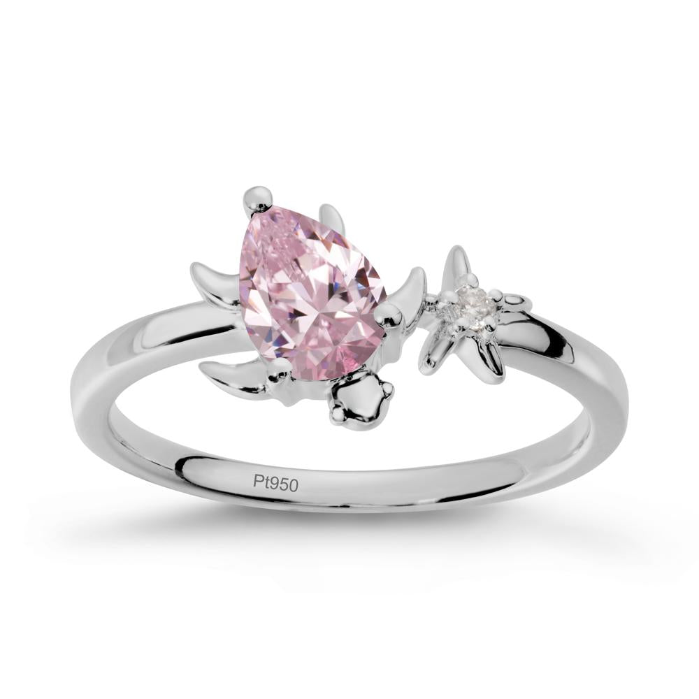 Pear Pink Cubic Zirconia Turtle and Starfish Ring - LUO Jewelry #metal_platinum