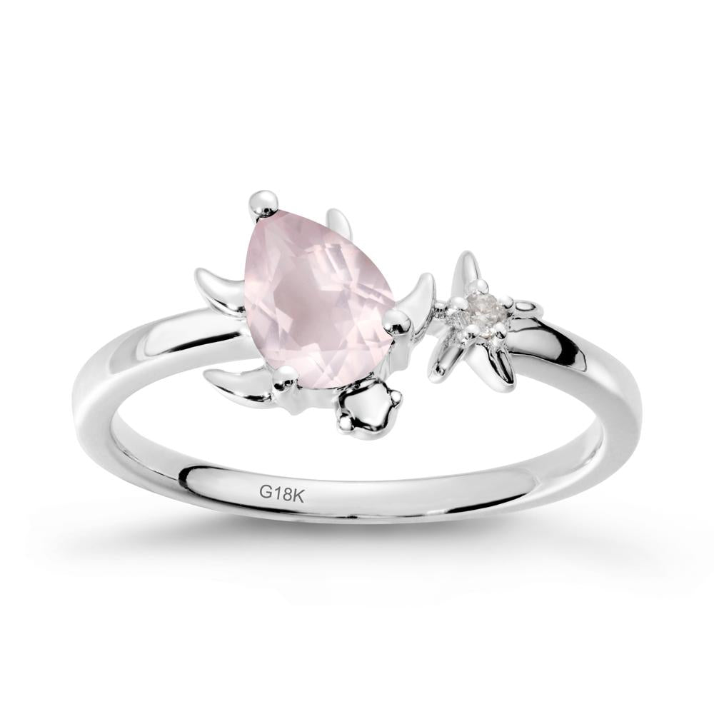 Pear Rose Quartz Turtle and Starfish Ring - LUO Jewelry #metal_18k white gold