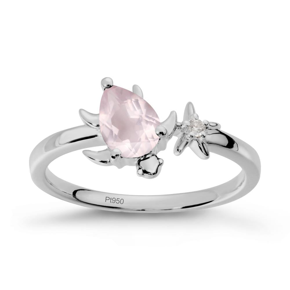Pear Rose Quartz Turtle and Starfish Ring - LUO Jewelry #metal_platinum
