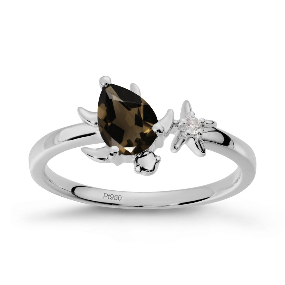 Turtle and Starfish Smoky Quartz Ring - LUO Jewelry #metal_platinum