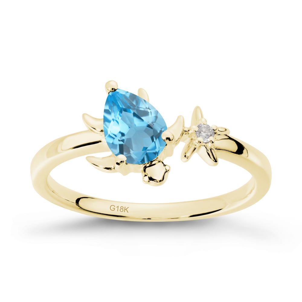 Pear Swiss Blue Topaz Turtle and Starfish Ring - LUO Jewelry #metal_18k yellow gold