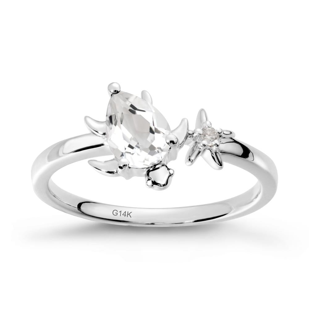 Turtle and Starfish White Topaz Ring - LUO Jewelry #metal_14k white gold