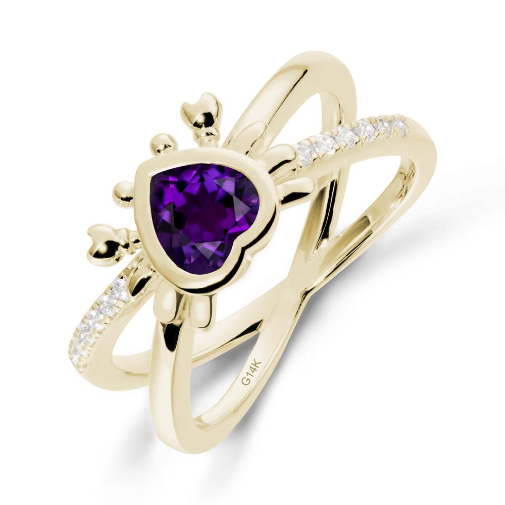 Hear Shaped Crab Amethyst Ring - LUO Jewelry #metal_14k yellow gold