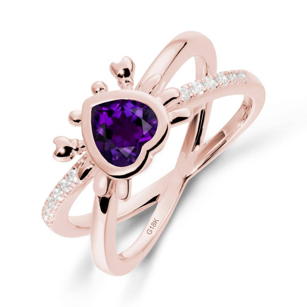 Hear Shaped Crab Amethyst Ring - LUO Jewelry #metal_18k rose gold