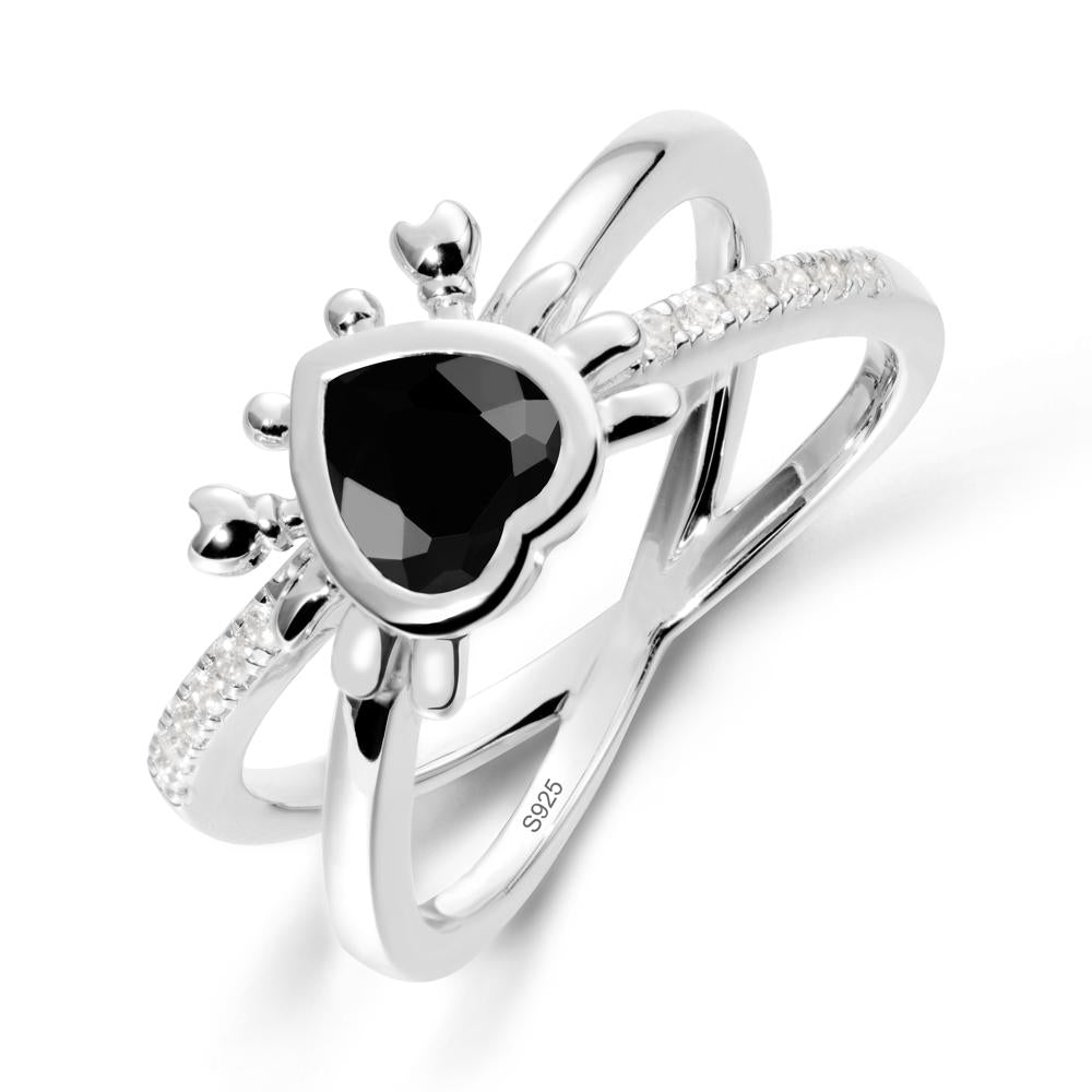 Hear Shaped Crab Black Spinel Ring - LUO Jewelry #metal_sterling silver
