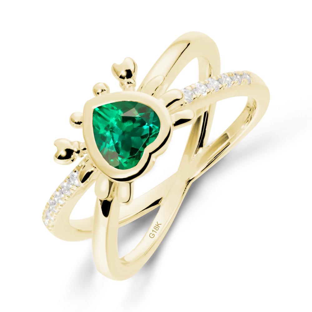 Emerald Criss Cross Double Band Crab Ring - LUO Jewelry #metal_18k yellow gold