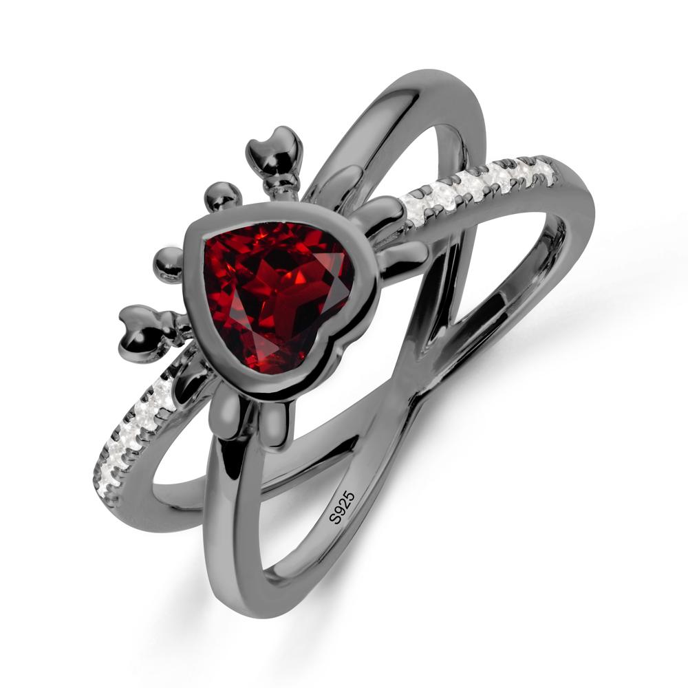 Hear Shaped Crab Garnet Ring - LUO Jewelry #metal_black finish sterling silver