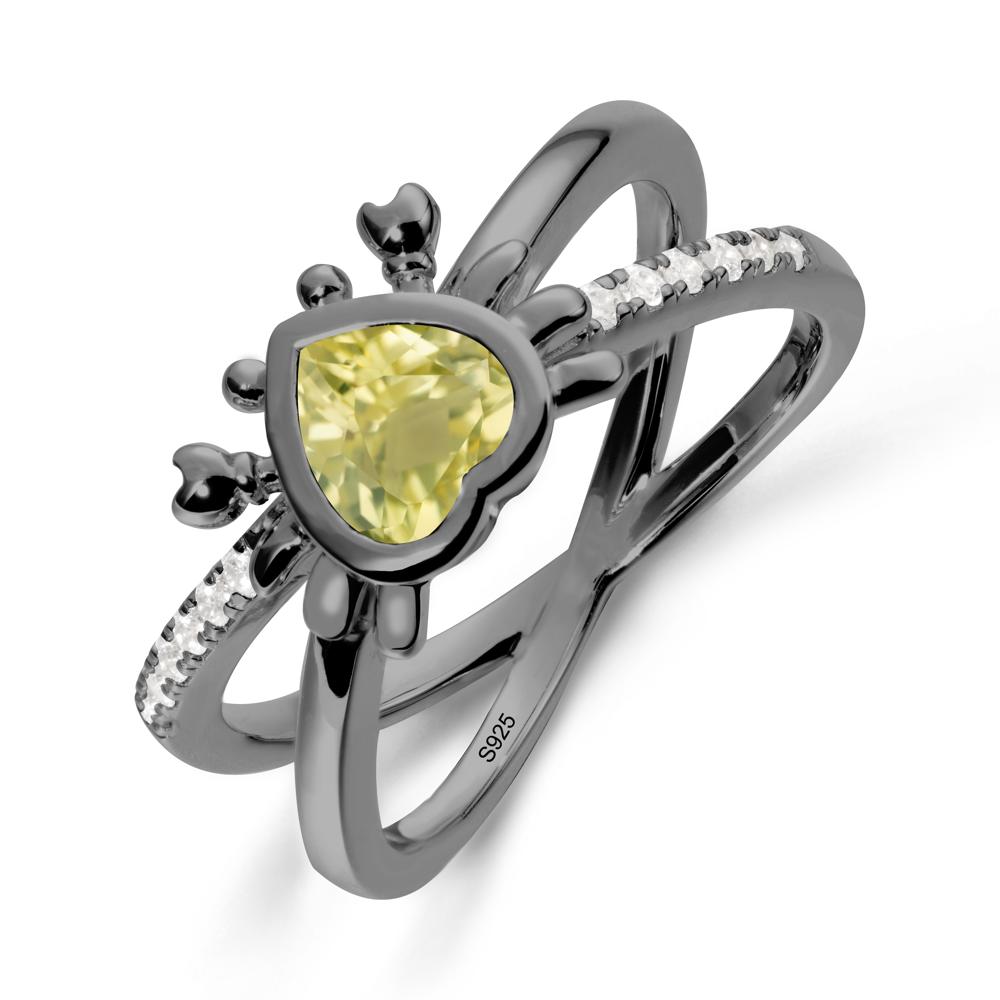 Lemon Quartz Criss Cross Double Band Crab Ring - LUO Jewelry #metal_black finish sterling silver