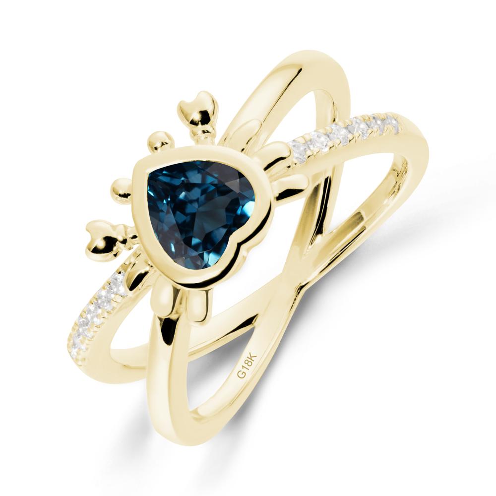Hear Shaped Crab London Blue Topaz Ring - LUO Jewelry #metal_18k yellow gold