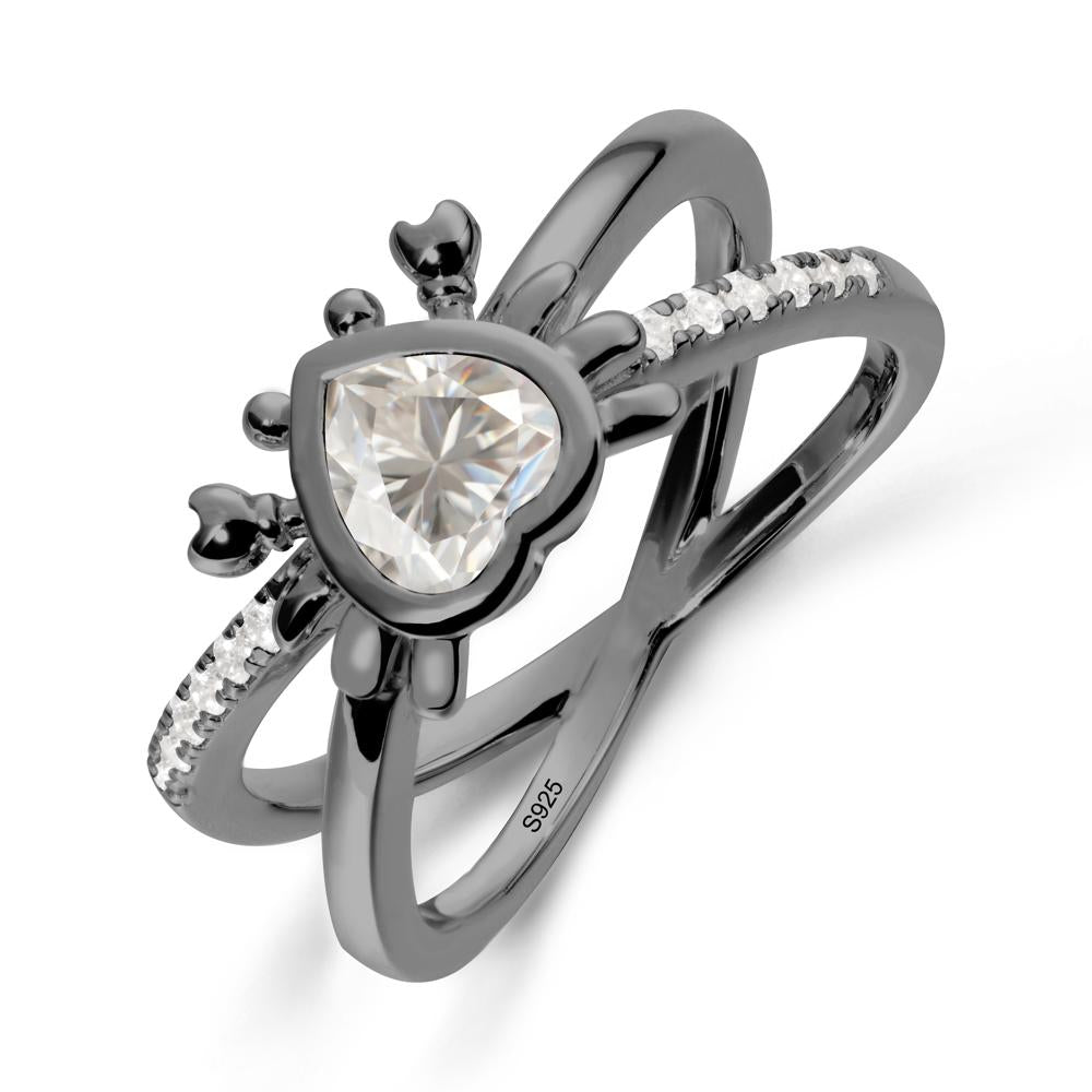 Hear Shaped Crab Moissanite Ring - LUO Jewelry #metal_black finish sterling silver