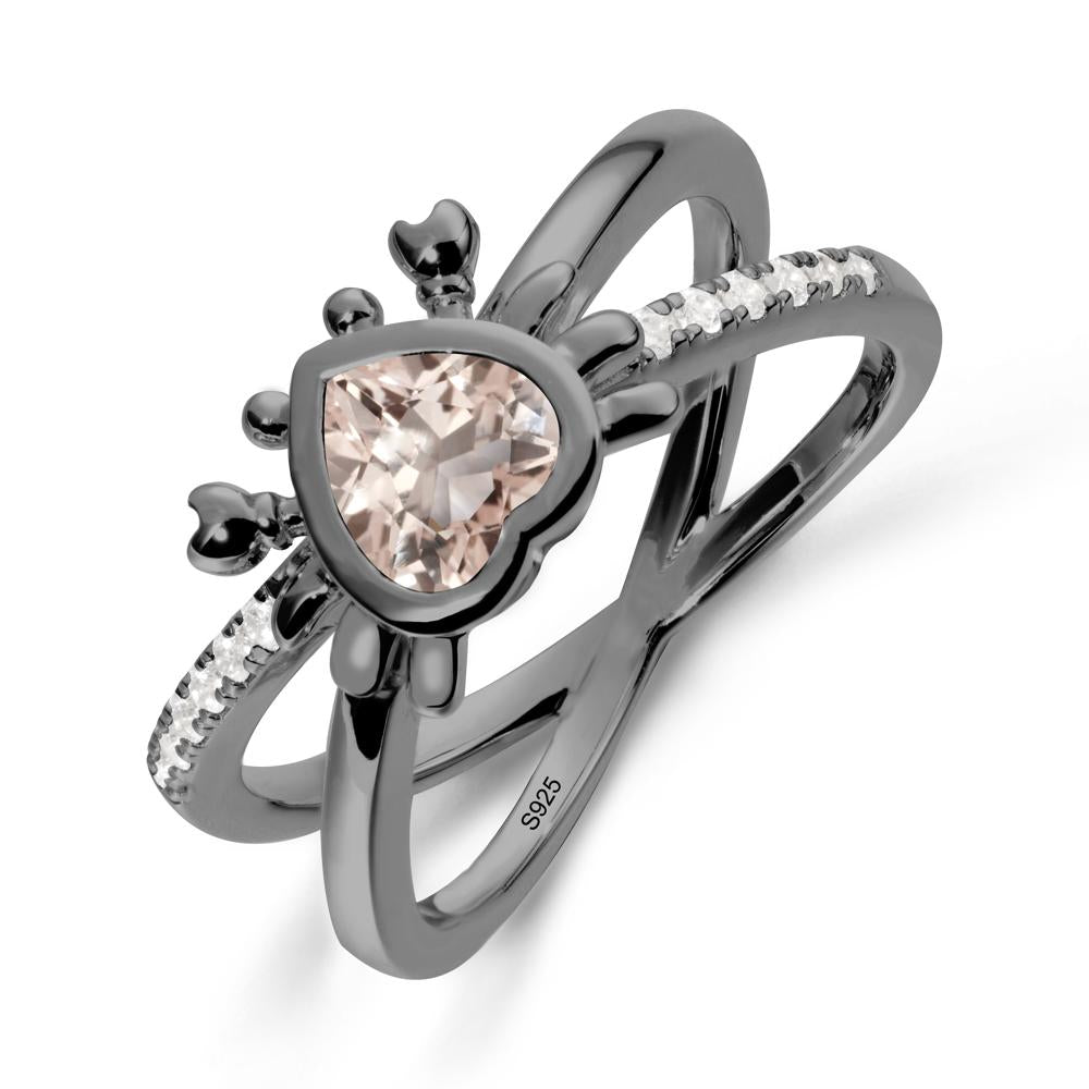 Morganite Criss Cross Double Band Crab Ring - LUO Jewelry #metal_black finish sterling silver