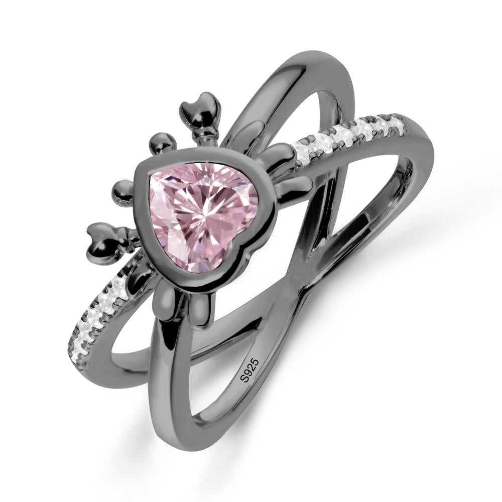 Hear Shaped Crab Pink Cubic Zirconia Ring - LUO Jewelry #metal_black finish sterling silver