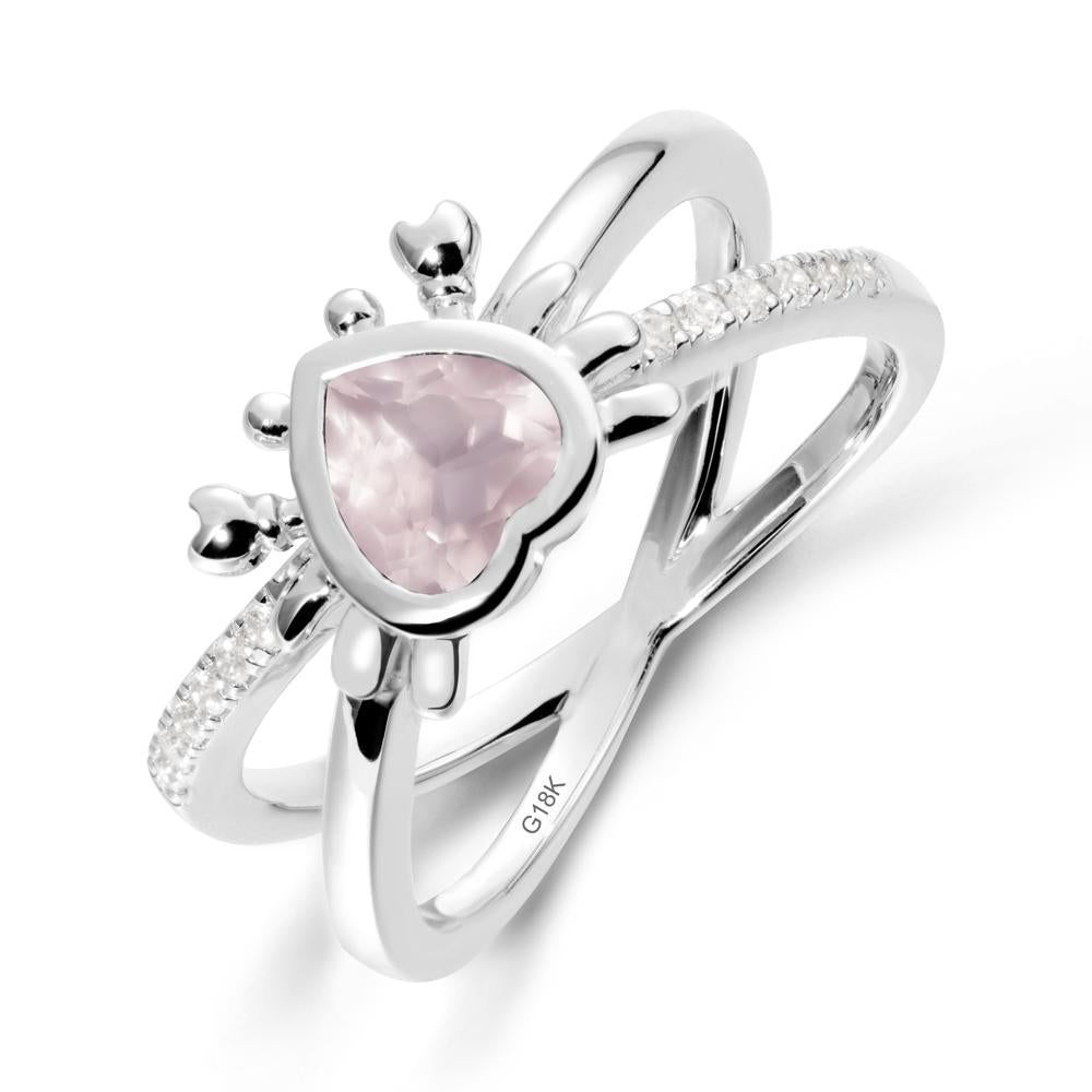 Hear Shaped Crab Rose Quartz Ring - LUO Jewelry #metal_18k white gold