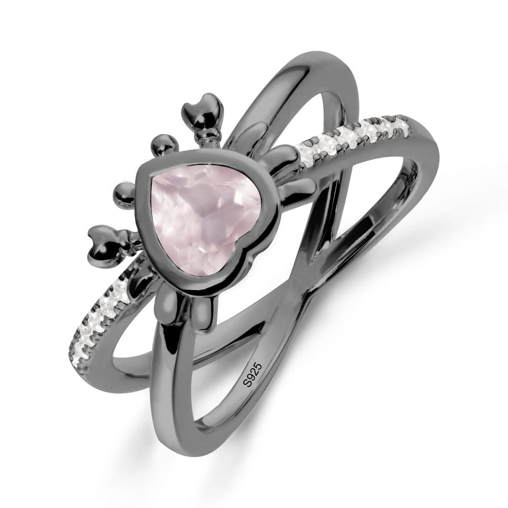Hear Shaped Crab Rose Quartz Ring - LUO Jewelry #metal_black finish sterling silver