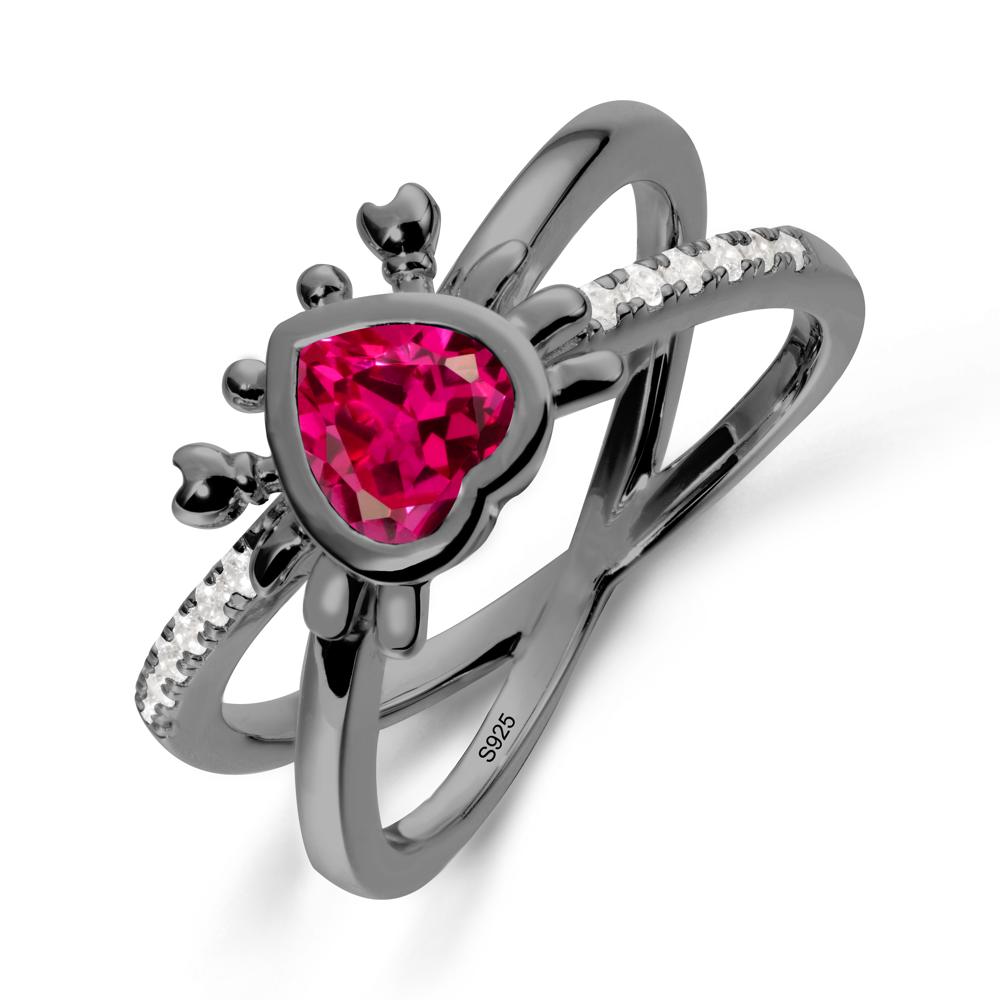 Ruby Criss Cross Double Band Crab Ring - LUO Jewelry #metal_black finish sterling silver