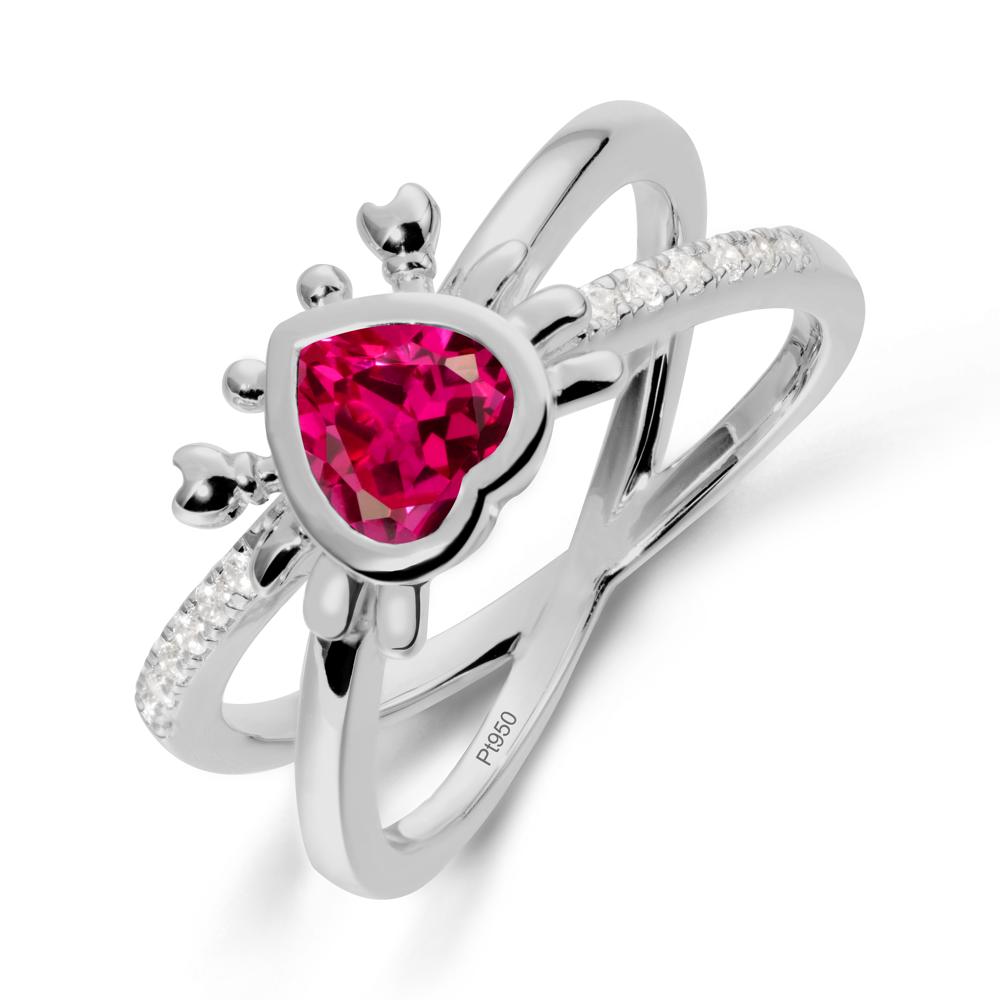 Ruby Criss Cross Double Band Crab Ring - LUO Jewelry #metal_platinum