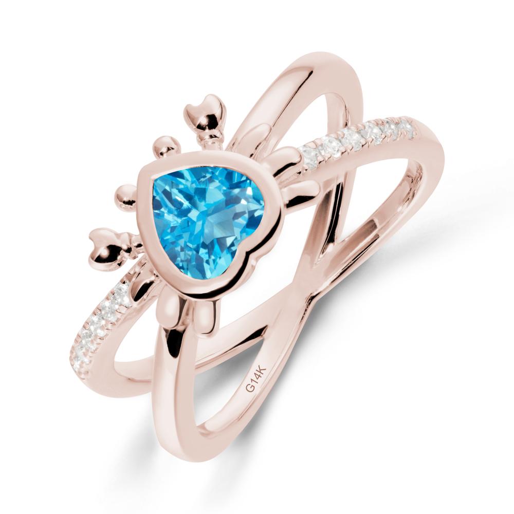 Hear Shaped Crab Swiss Blue Topaz Ring - LUO Jewelry #metal_14k rose gold