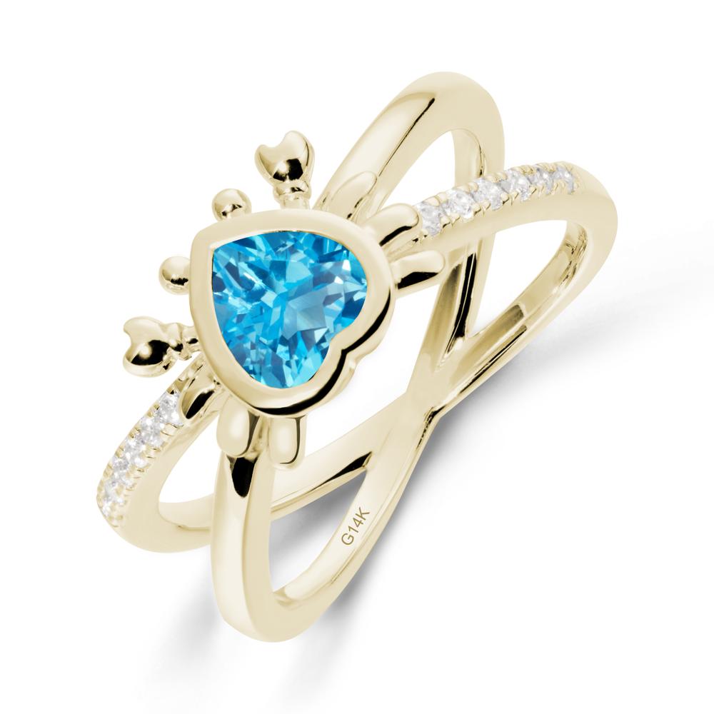 Hear Shaped Crab Swiss Blue Topaz Ring - LUO Jewelry #metal_14k yellow gold
