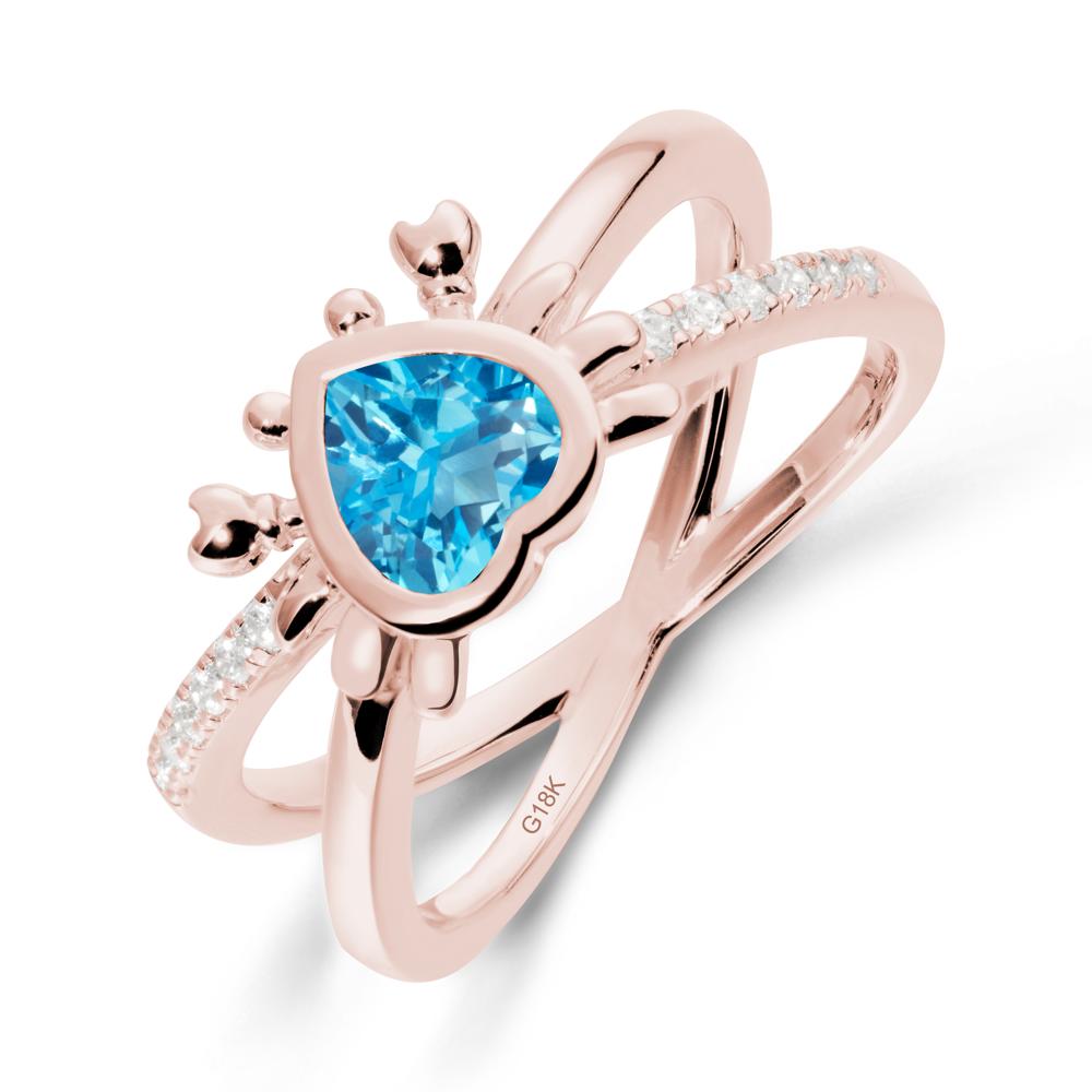Hear Shaped Crab Swiss Blue Topaz Ring - LUO Jewelry #metal_18k rose gold