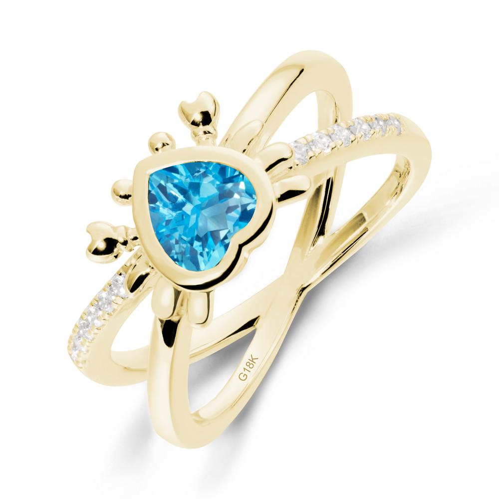 Hear Shaped Crab Swiss Blue Topaz Ring - LUO Jewelry #metal_18k yellow gold