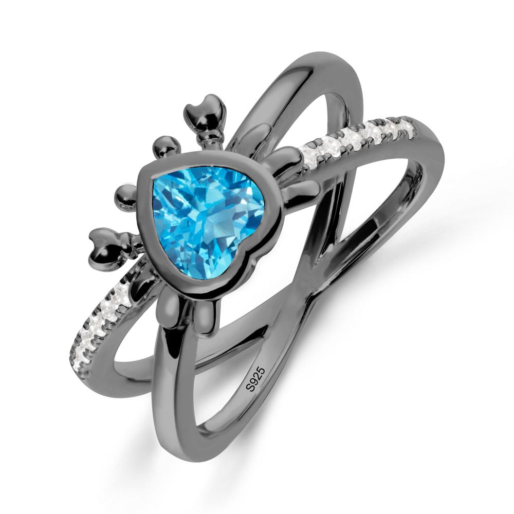 Hear Shaped Crab Swiss Blue Topaz Ring - LUO Jewelry #metal_black finish sterling silver